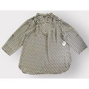 Justify Womens 3X Roll Tab Top 3/4 Sleeve Black White Chevron Print Sheer NEW